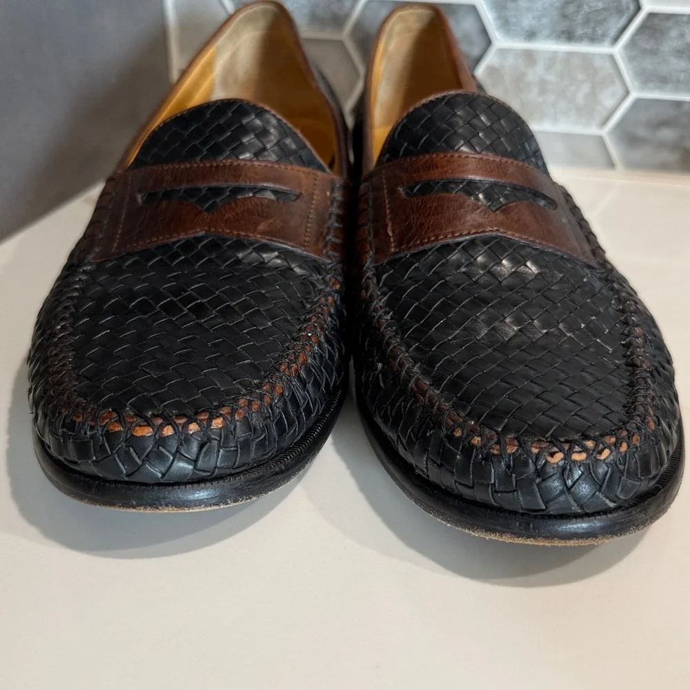 Johnston & Murphy Two Tone Woven Leather Dress Penny Loafers - size 11